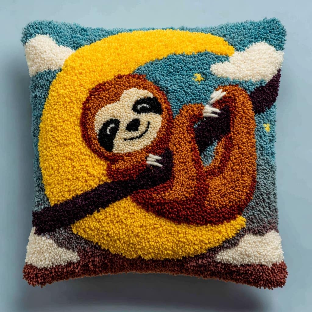 kitphoenix DIY Latch Hook Kit Sloth and Moon 43Cmx43Cm