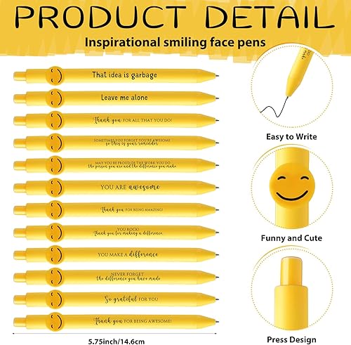 Vista 35 de Fuutreo 50 unidades de regalos de agradecimiento a los empleados, bolígrafos inspiradores, citas motivacionales, bolígrafos con cara sonriente