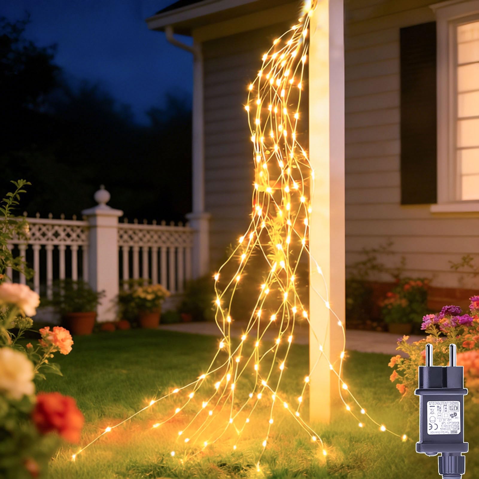 Cozymeow Luci Albero di Natale 2M 400 LED Luci di Natale da Esterno Cascata con Presa, Timer, 8 Modalità Impermeabile Cascata Luminosa Natalizie per Interno Esterno Decorazione