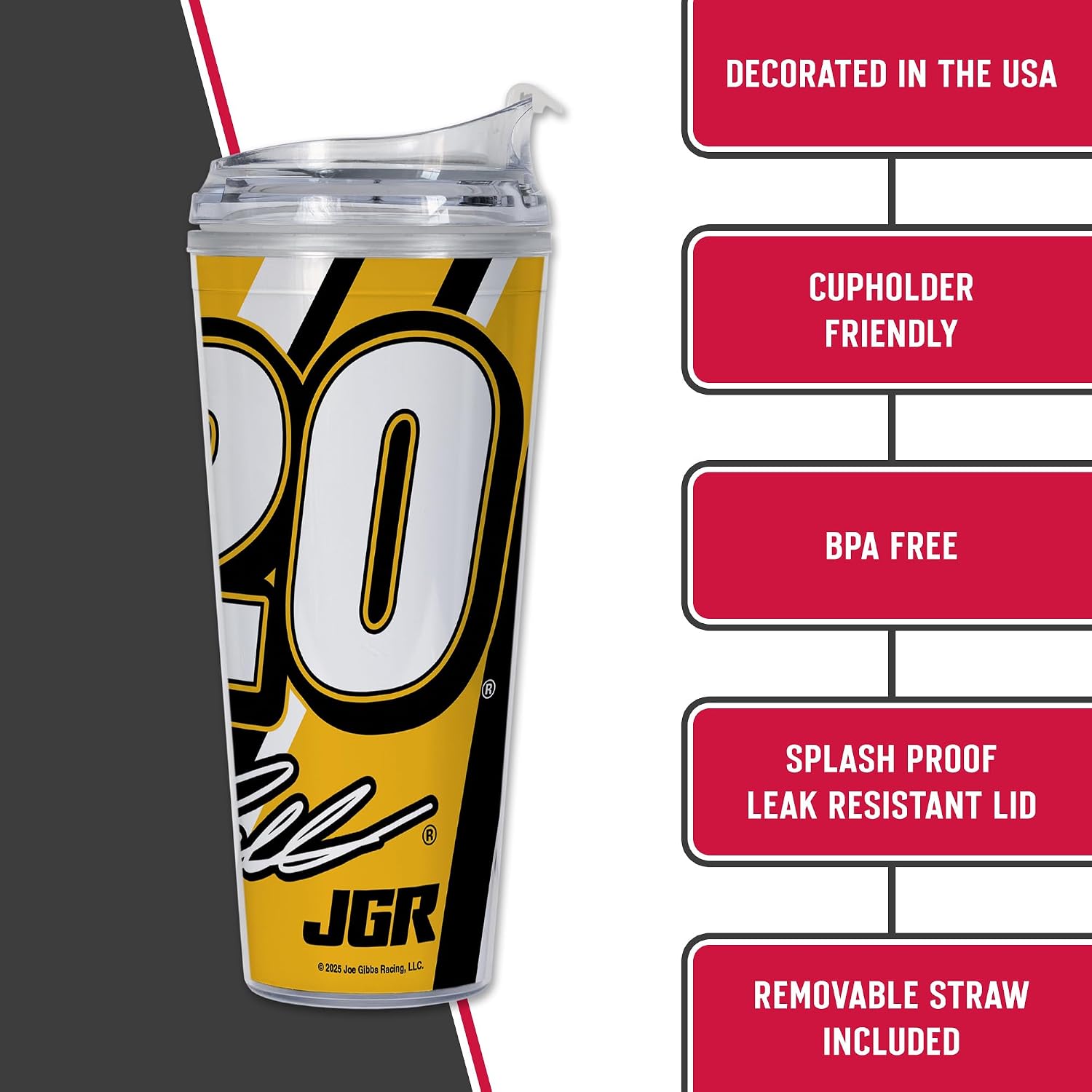 Rico Industries NASCAR Racing Christopher Bell 24oz Acrylic Tumbler with Hinged Lid, Officially Licensed Double Wall Tumbler with Straw