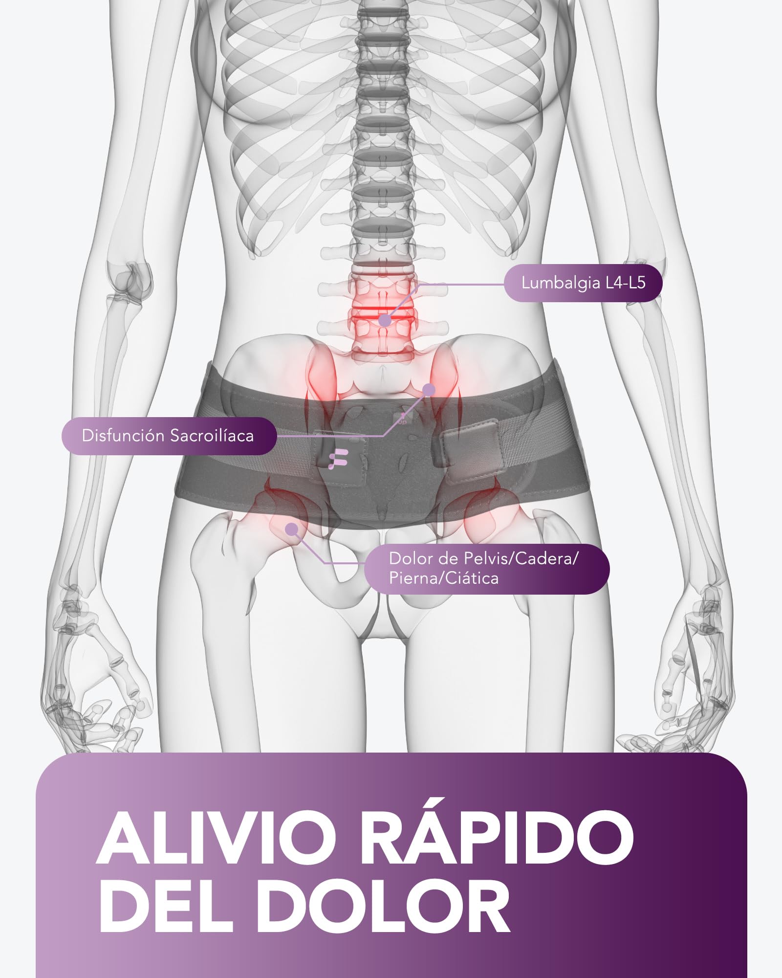 Fitomo Cinturón de Cadera con Soportes, Faja Lumbar Mujer, Alivia el Dolor de Espalda, Pierna, Ciática, Pélvica, Disfunción de la Articulación Sacroilíaca, Corrector Pélvico, Antideslizante