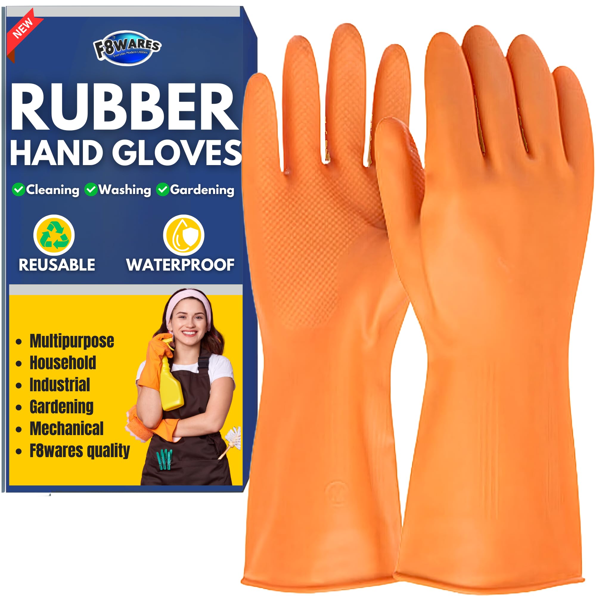 F8WARES Heavy Duty Hand Gloves - Rubber gloves for cleaning - Gloves for Washing Utensils - Gardening Gloves - Dish Washing Gloves - Kitchen Gloves for Dishwashing Industrial Car Bathroom Toilet XL (B08XKLYKLM) Amazon Price History, Amazon Price Tracker
