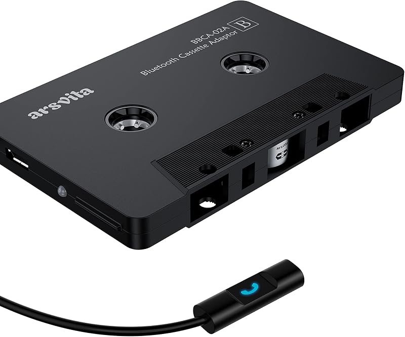 arsvita Adaptador de casete a auxiliar Bluetooth 5.0 para automóvil, negro carbón | Adaptador de audio de cinta con llamada manos libres