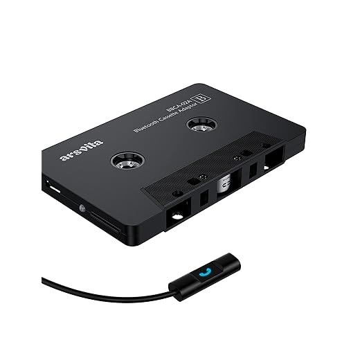 arsvita Bluetooth 5.0 Cassette to Aux Adapter for Car, Tape Audio Adapter, Hands-Free Call, Charcoal Black