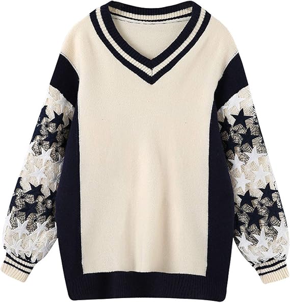 Amazon セーター ロング レディース 星柄 レース付き Vネック 長袖 トップス ニット オーバーサイズ ゆったり 弾力性 厚手 保温 暖かい ふわふわ ワンサイズ 秋冬 おしゃれ セーター 通販