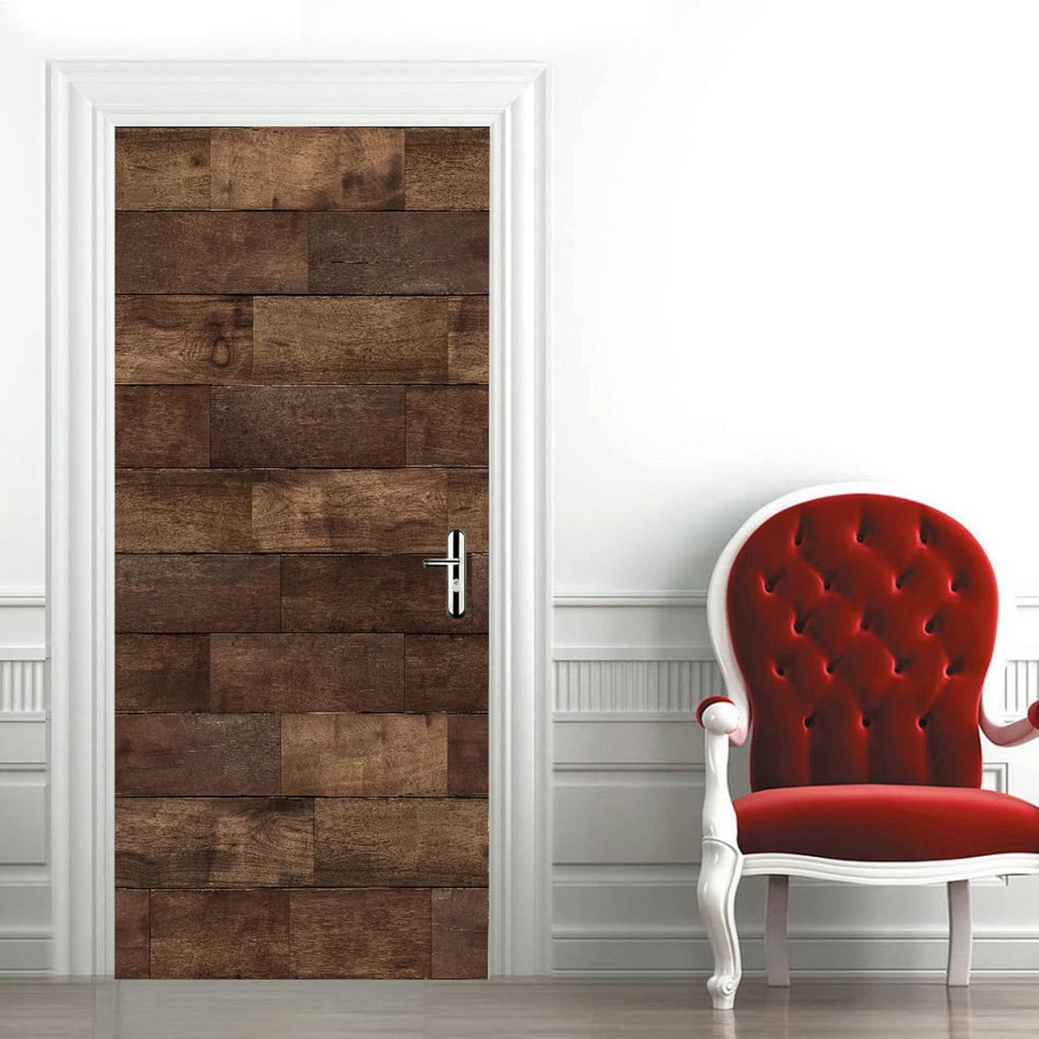 A.Monamour 3D Door Stickers for Interior Doors Wood Floor Texture Vinyl Waterproof Self Adhesive Door Mural Decals for Bedroom Office Bathroom 95 x 215 cm