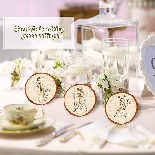 Miniatura 5 de 5ARTH Rebanadas de madera natural, 30 piezas de 2.7 a 3.1 pulgadas, kit de madera sin terminar preperforado con agujero, círculos de madera para