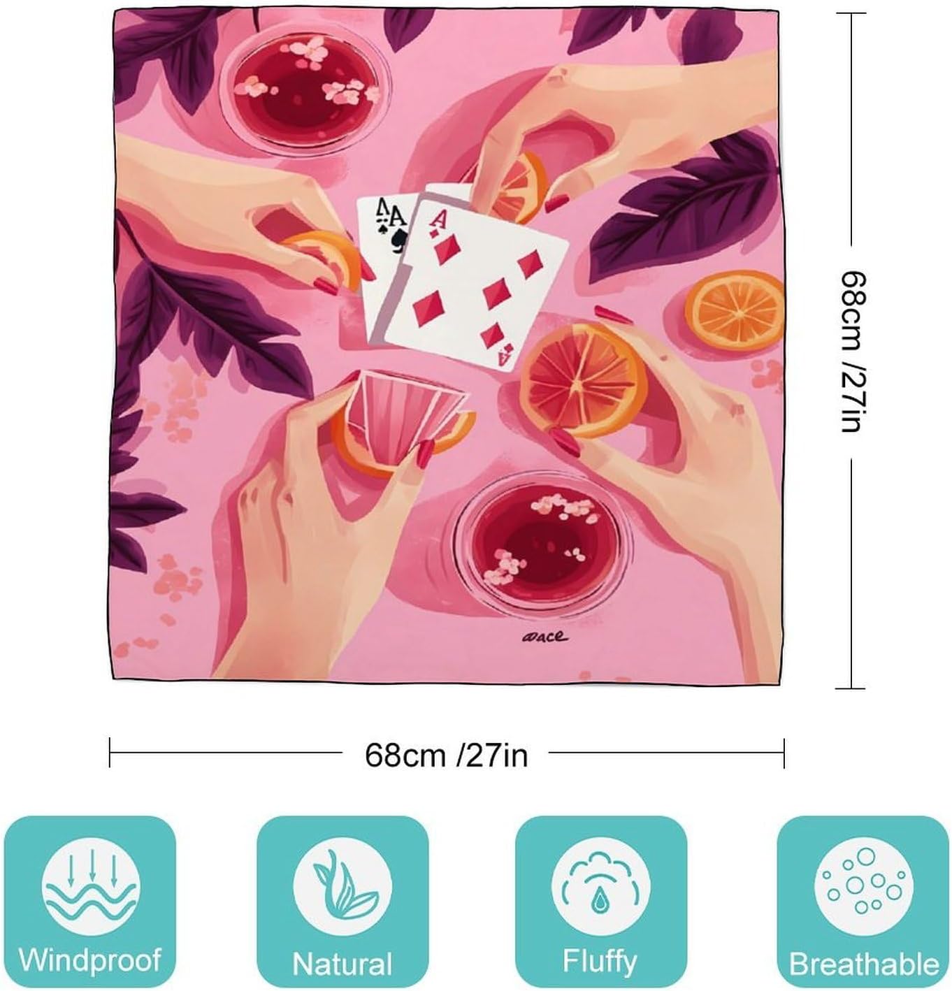 Vintage Poker Bandana Fashion Head Scarf Square Silk Scarf Print Neck Hair Scarfs for Women Men Gifts