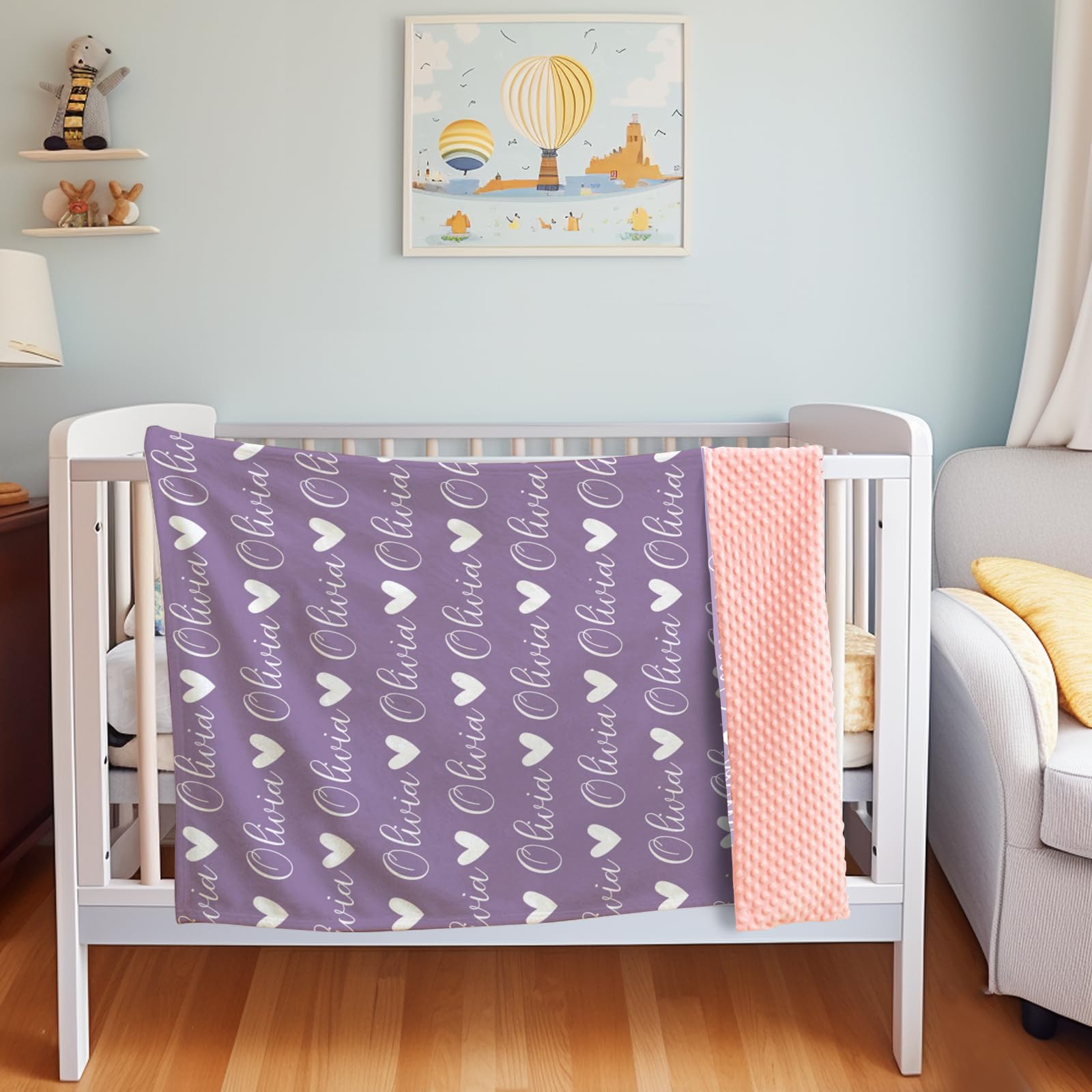 KAINSY Personalized Purple Name Blanket for Kids Adult, Custom Baby Blanket with Name for Boys Girls, Soft Flannel with Double Layer Dotted Backing, Gift for Birthday Christmas Valentines Day(30