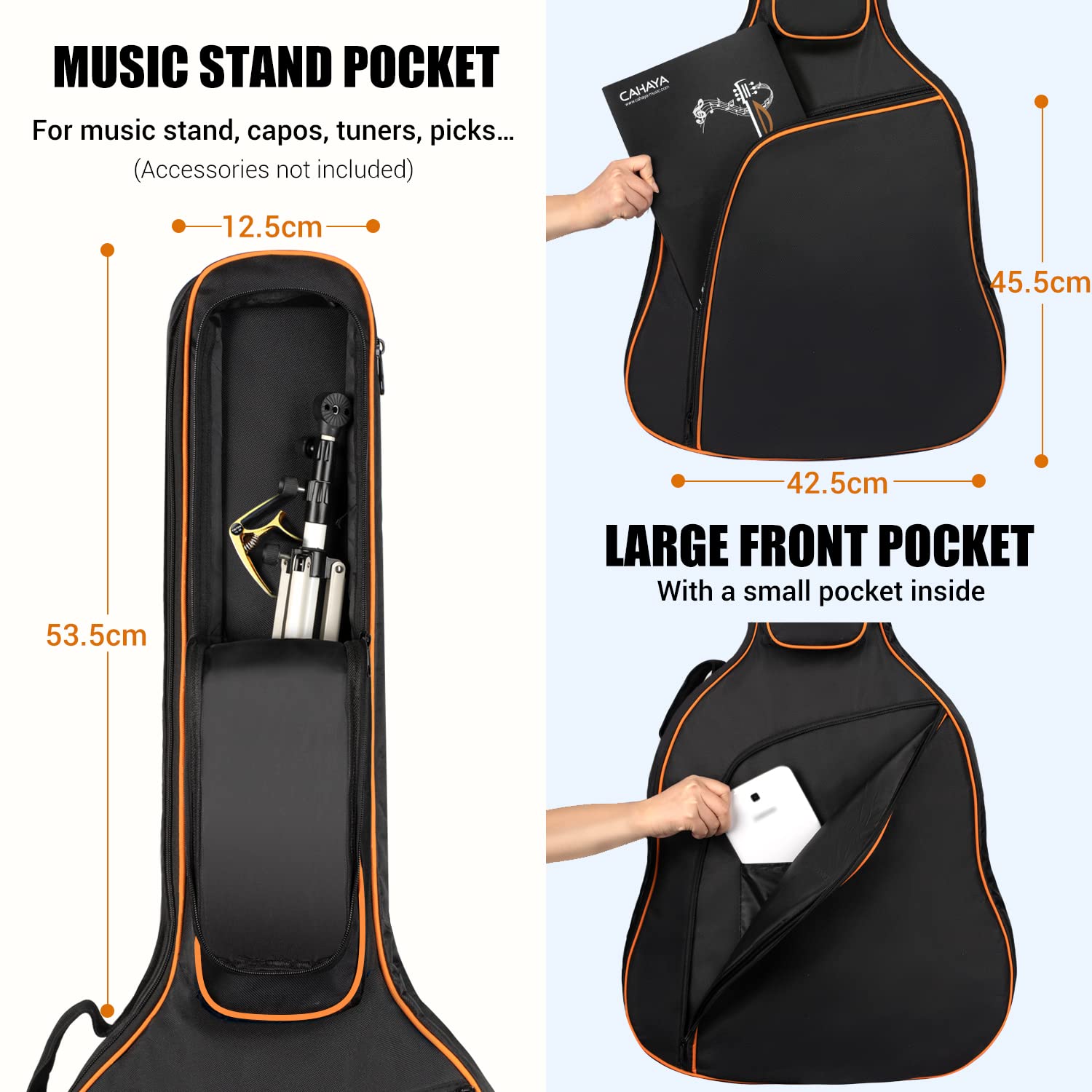 CAHAYA Borsa per Chitarra Acustica 44 Pollici Chitarra Custodia Chitarra per Jumbo e Dreadnought con 2 Modi di Trasportare