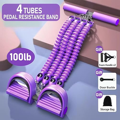 Miniatura 2 de Banda de resistencia mejorada para pedal de pie, banda de resistencia ajustable de 4 tubos con asa, equipo de gimnasio en casa multifuncional,