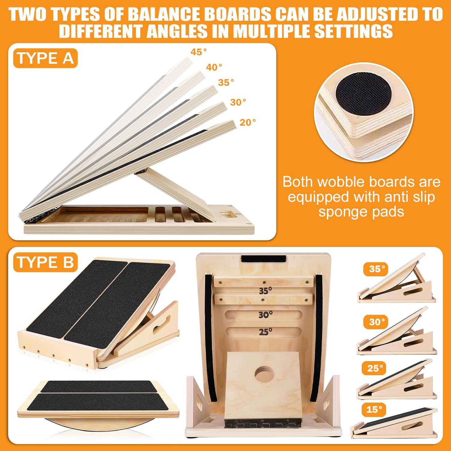 Planche d'équilibre portable en bois, planche inclinée réglable pour squats, jambes, genoux, talon, cheville, étirement professionnel antidérapant pour la maison, la salle de sport, le bureau