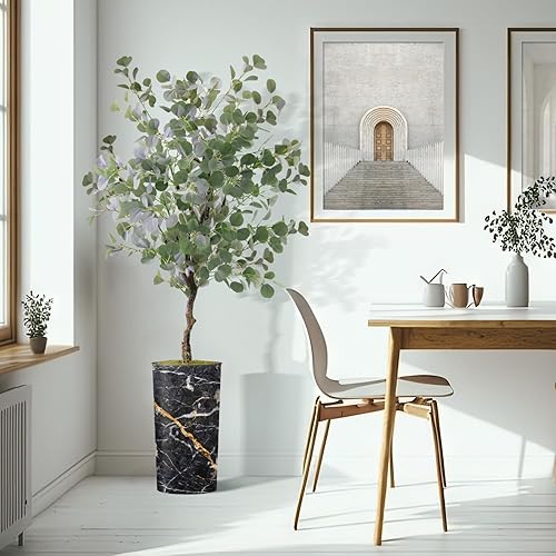 Miniatura 6 de Árbol artificial en macetero moderno con efecto de granito, eucalipto falso de seda para decoración del hogar en interiores y exteriores, altura
