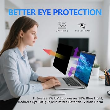 4-Way Laptop Privacy Screen Shield 16 Inch 16:10 Aspect, Removable 360 Privacy Filter Screen Protector for 16 Inch Laptop Computer, Anti Glare Blue Light Slide Mount Tabs Cover