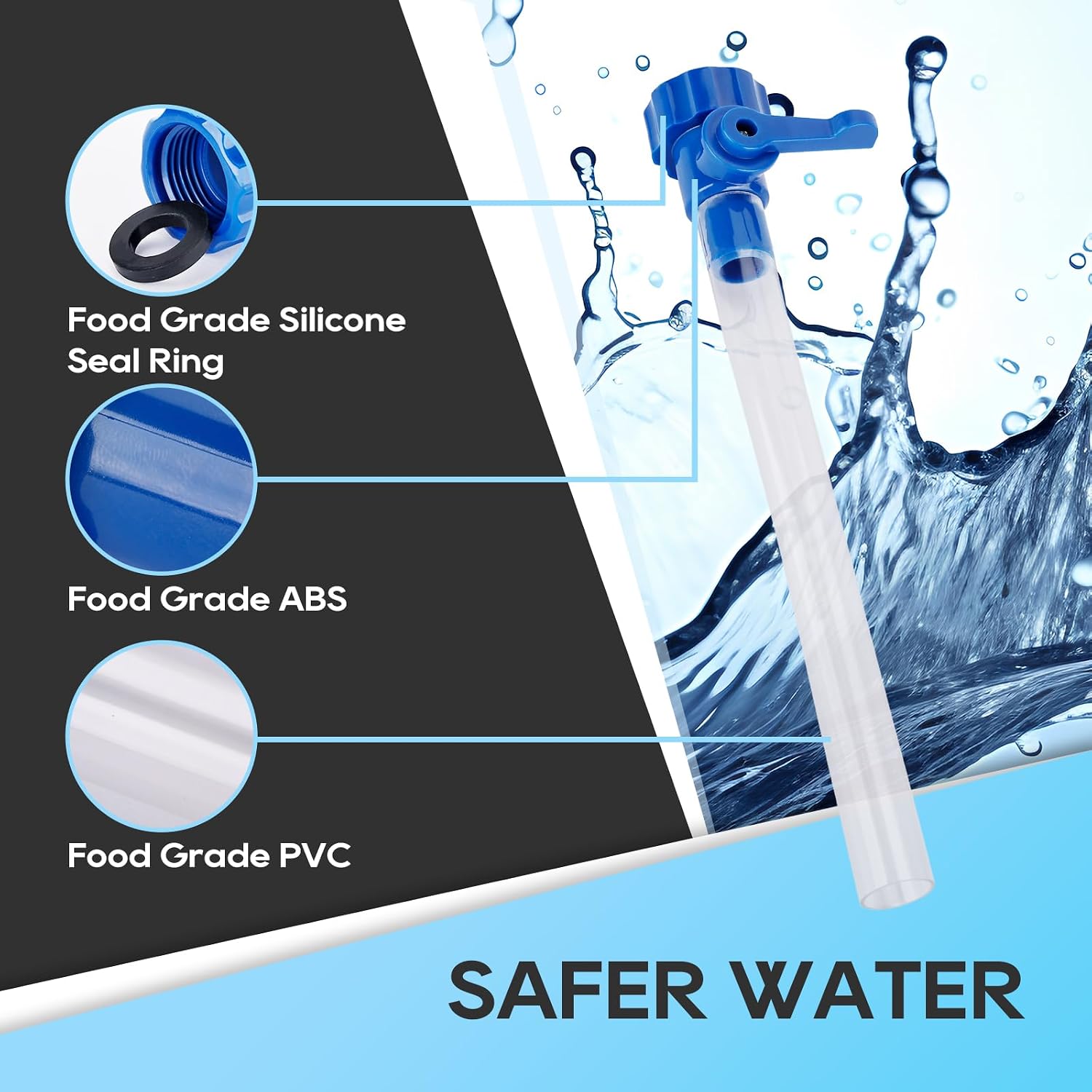 RVGUARD RV Water Tank Filler with Shutoff Valve, Fill Your Water Tank Quickly, RV Fresh Water Fill Adapter Fits Standard Drinking Water Hoses, Features 5/8" Tube (Ships in Blue or Green Randomly)