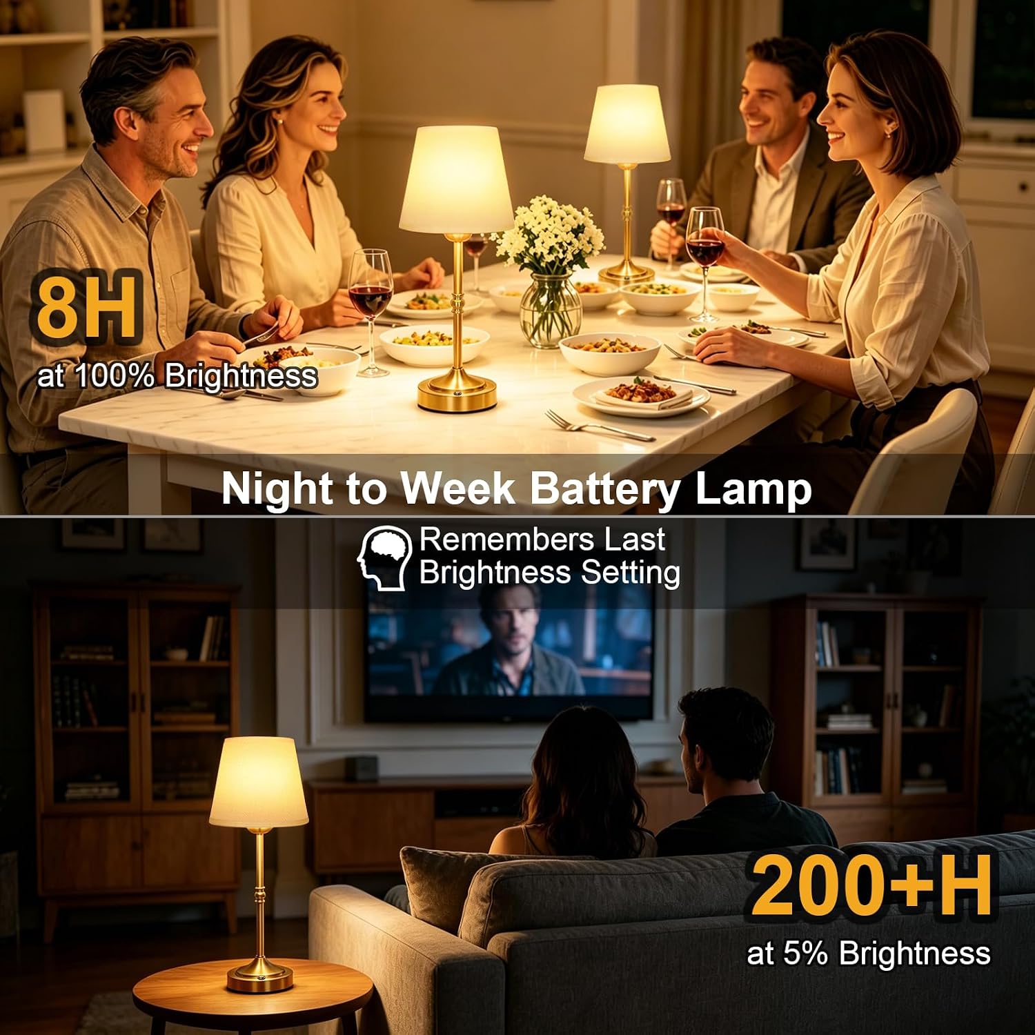 FLY2SKY Rechargeable Gold Cordless Table Lamp,3 Color Dimmable Bedside Lamp image 5