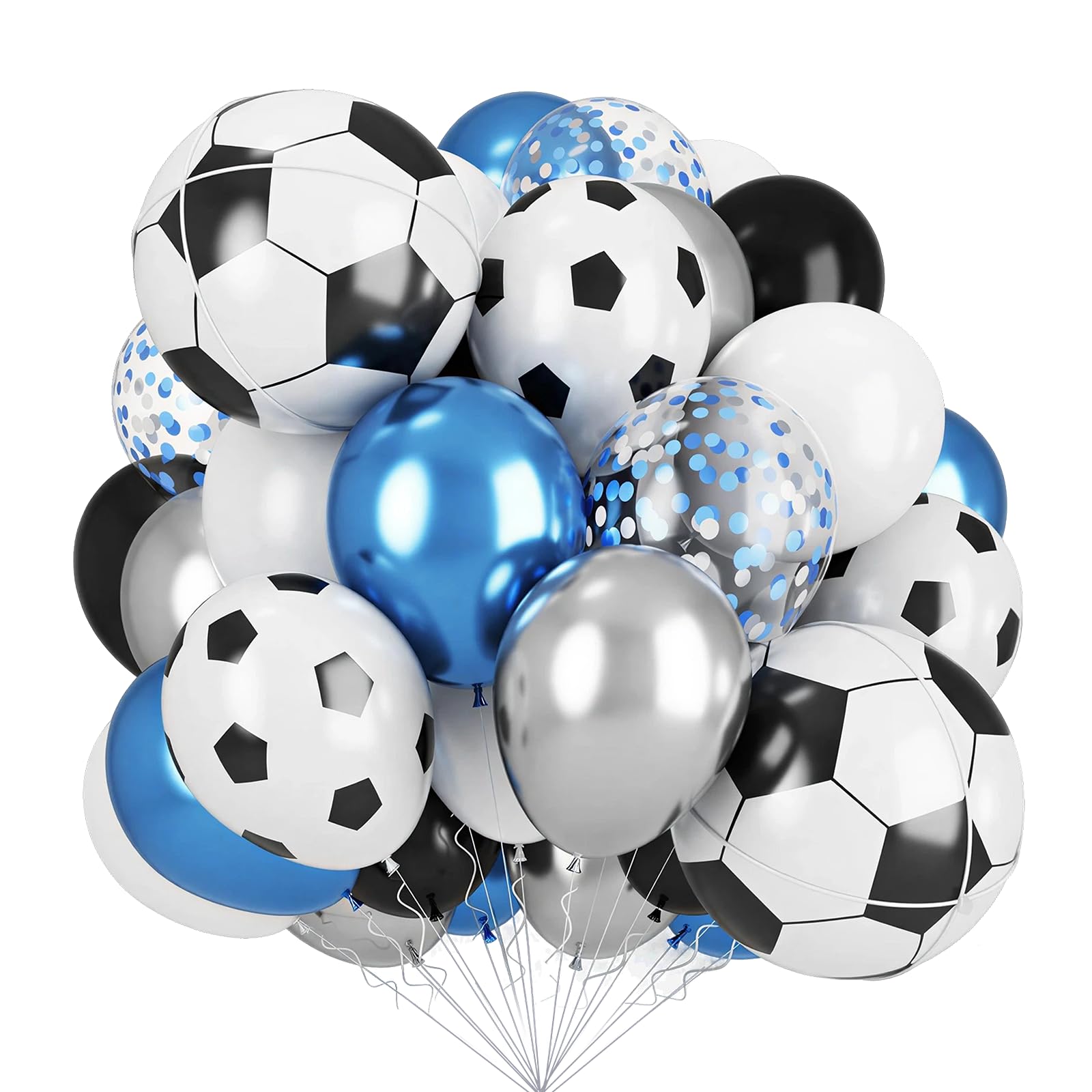 32Pcs Football Balloons, Blue Football Balloon with Glitter Metallic Foil & Soccer Print Designs, Football Decorations for Boys Birthday Sports Event Football Soccer Party Decorations