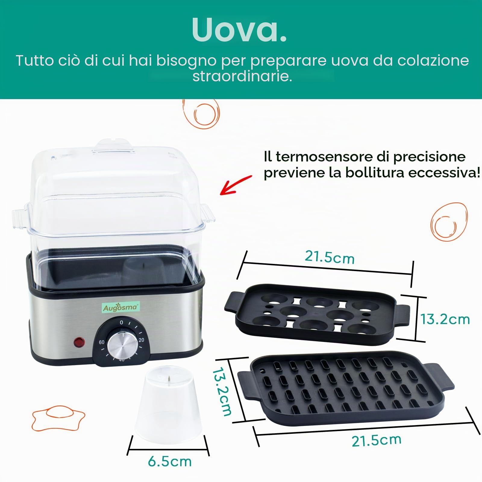 Vaporiera elettrica a 2 piani per cucinare, vaporiera multi-verdure con cestelli impilabili senza BPA, cuoci-uova rapido con spegnimento automatico, ideale per verdure, frutti di mare