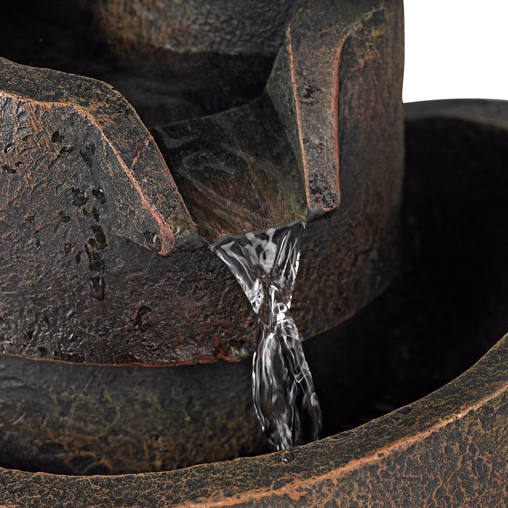3-Tier Bronze Stone Contemporary 9 34 High Tabletop Outdoor Fountain | Small Zen Modern Indoor Decor Tiered Waterfall Cascading Water Feature for Outside Garden Patio Yard Desk Backyard Porch product thumbnail 7