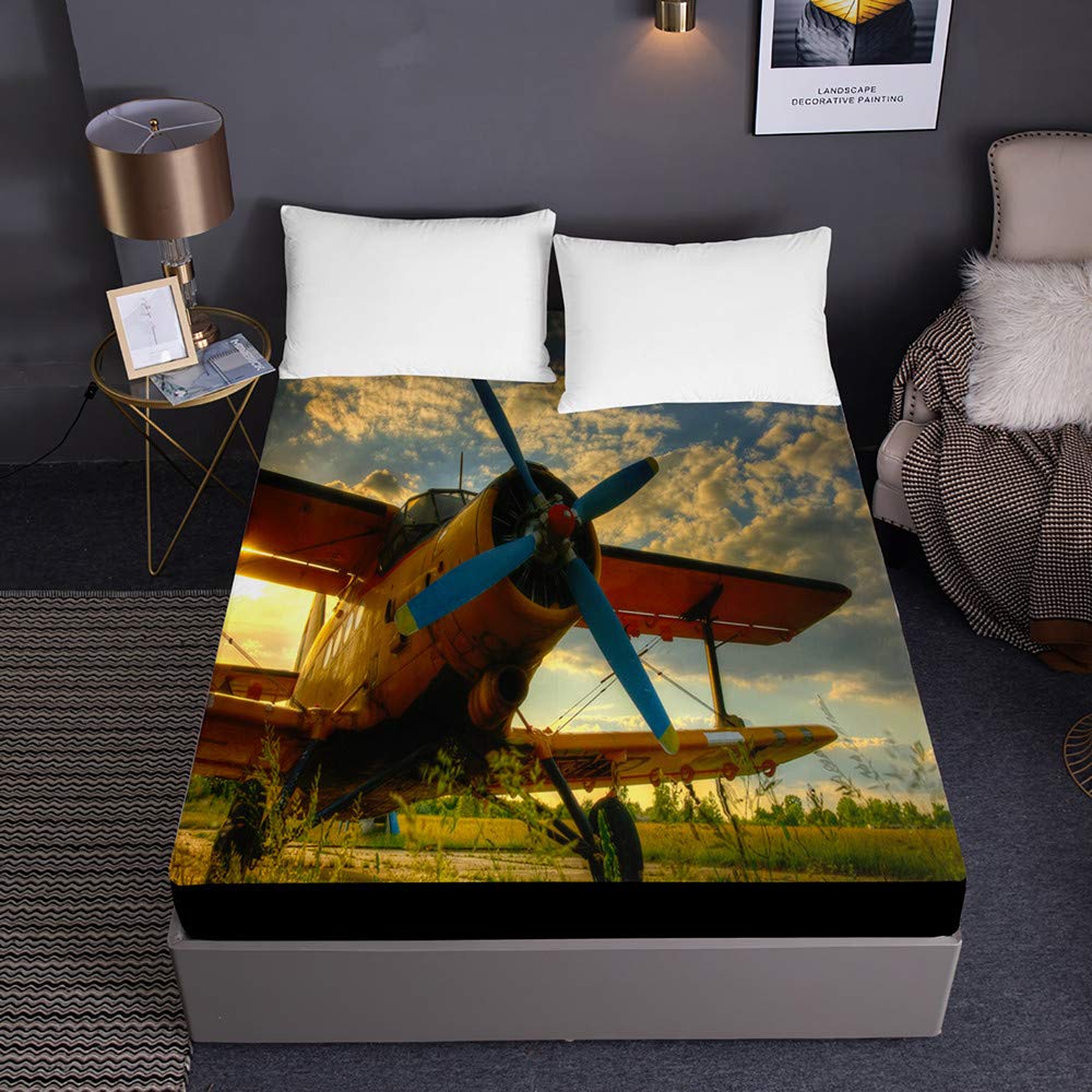Drap housse avion 140x200 pour chambre d'enfant passionné d'aviation