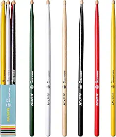 6 bastões/3 pares de baquetas 5A (cor sortida), baquetas clássicas de 5A, baquetas de nogueira com pontas de bolota, para bateria acústica ou eletrônica, baqueta Bluefire, peso correspondente.