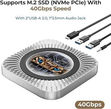 40Gbps Aluminum Hub & Stand for New M4/M4 Pro Mac mini (2024) with 40Gbps NVMe/M.2 SSD Enclosure, 2X USB-A, USB-C Host, 3.5mm Audio Compatible with All New Mac mini M4/M4 Pro