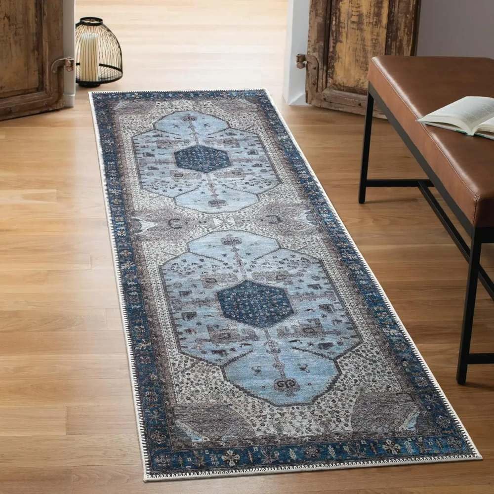 Alfombras cocina antideslizantes que solucionan los resbalones con estilo vintage azul lavable