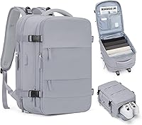 Vista 65 de Mochila de viaje grande, bolsa de mano, aprobada para aviones, para artículos personales, para hombre o mujer, color beige con marrón