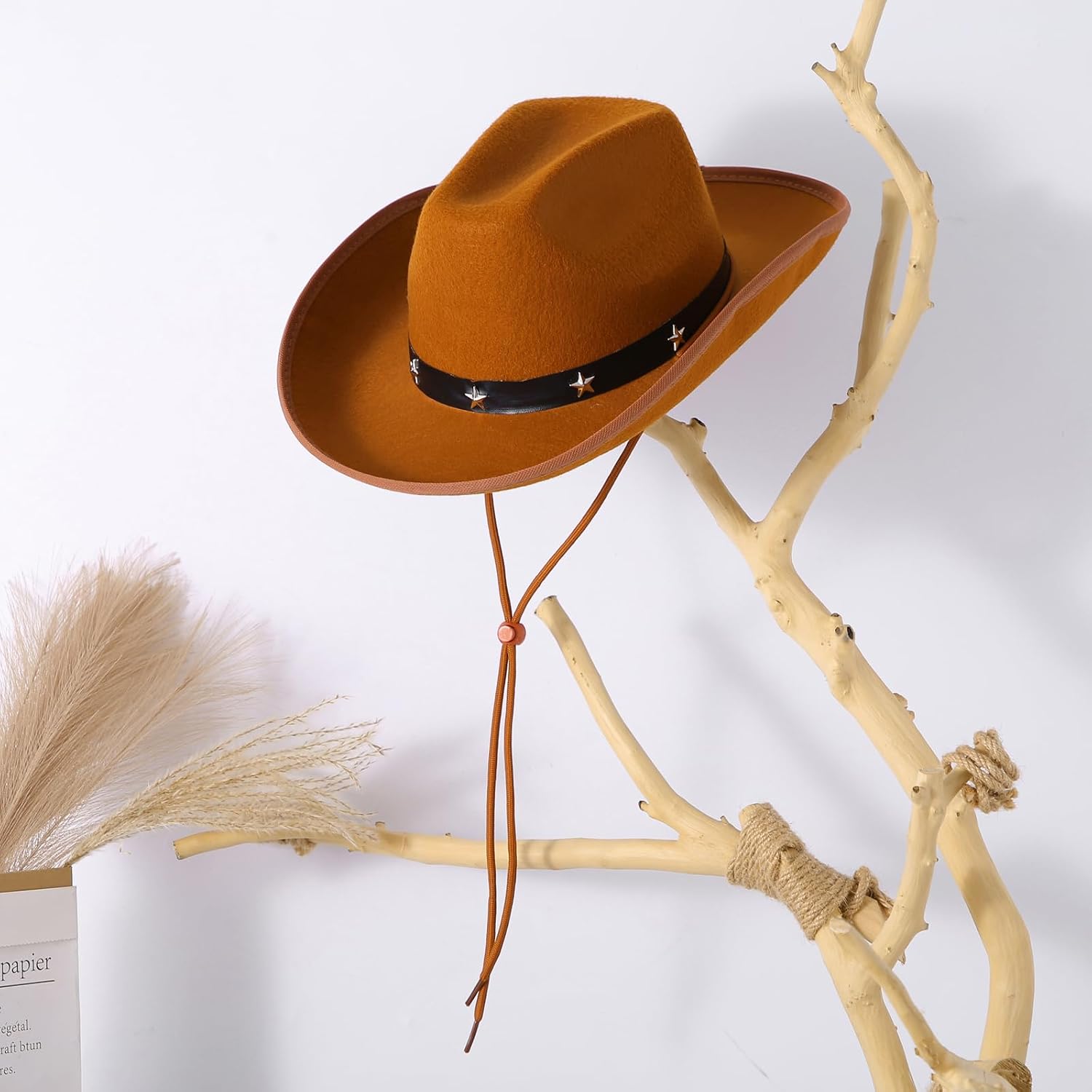 Kids Toddler Western Cowboy Hat Wide Brim Stylish Star Leather Cowboy Hat Cowgirl Dress Up Hat with Belt Buckle