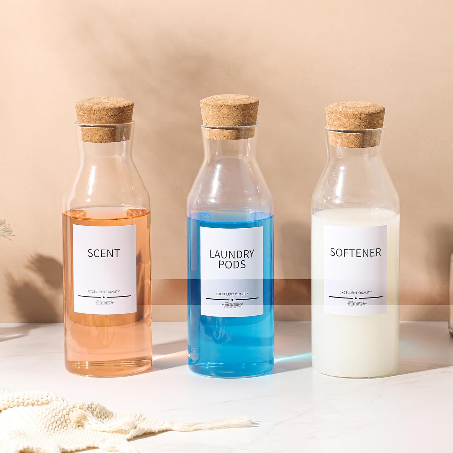 3Pack Glass Laundry Detergent Dispenser with 7Pcs Labels,40oz Liquid Laundry Detergent Dispenser,Laundry Containers for Organizing Liquid Detergent Dispenser Laundry Soap Dispenser