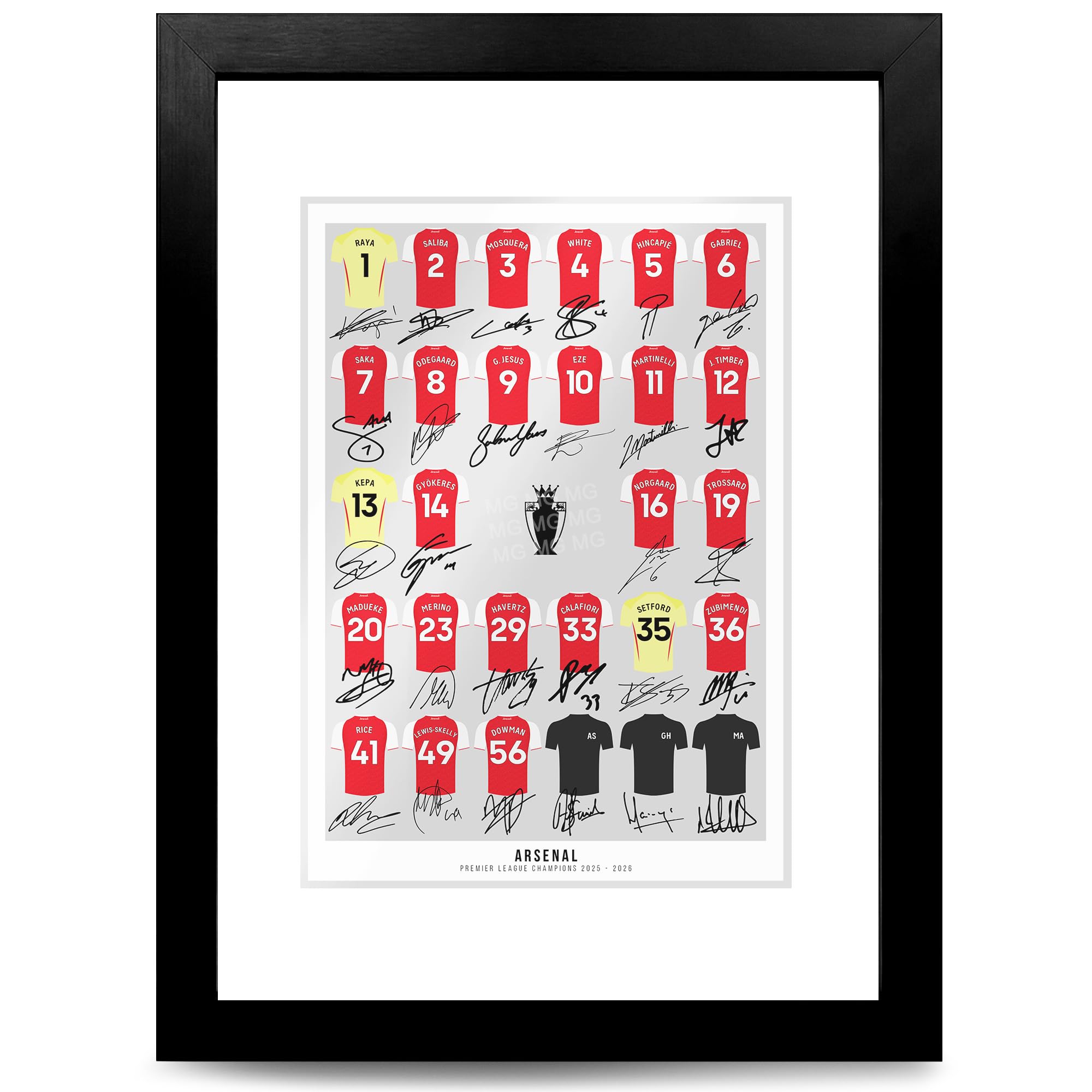 Arsenal Team Squad 2025-2026 Signed Poster Print Framed Picture Photo Autograph Gift 25/26 Rice Odegaard Saka Gyokeres Eze (Champions 2026, A4 Framed & Mounted)