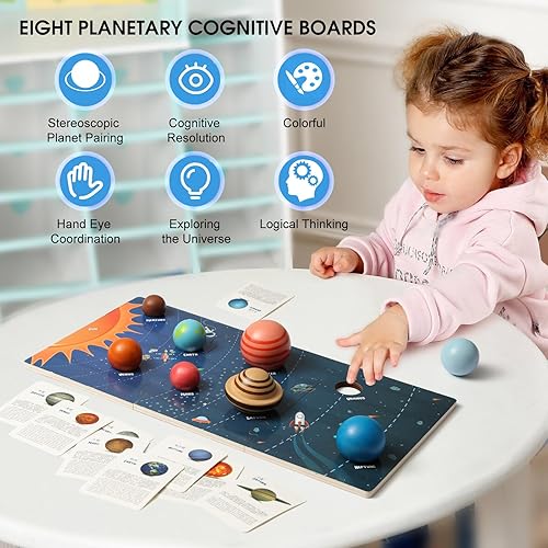 Miniatura 4 de Tablero de modelo de sistema solar de madera,Sistema solar para niños,Juguetes Montessori Planeta,Pelotas de planetas educativos,Rompecabezas de
