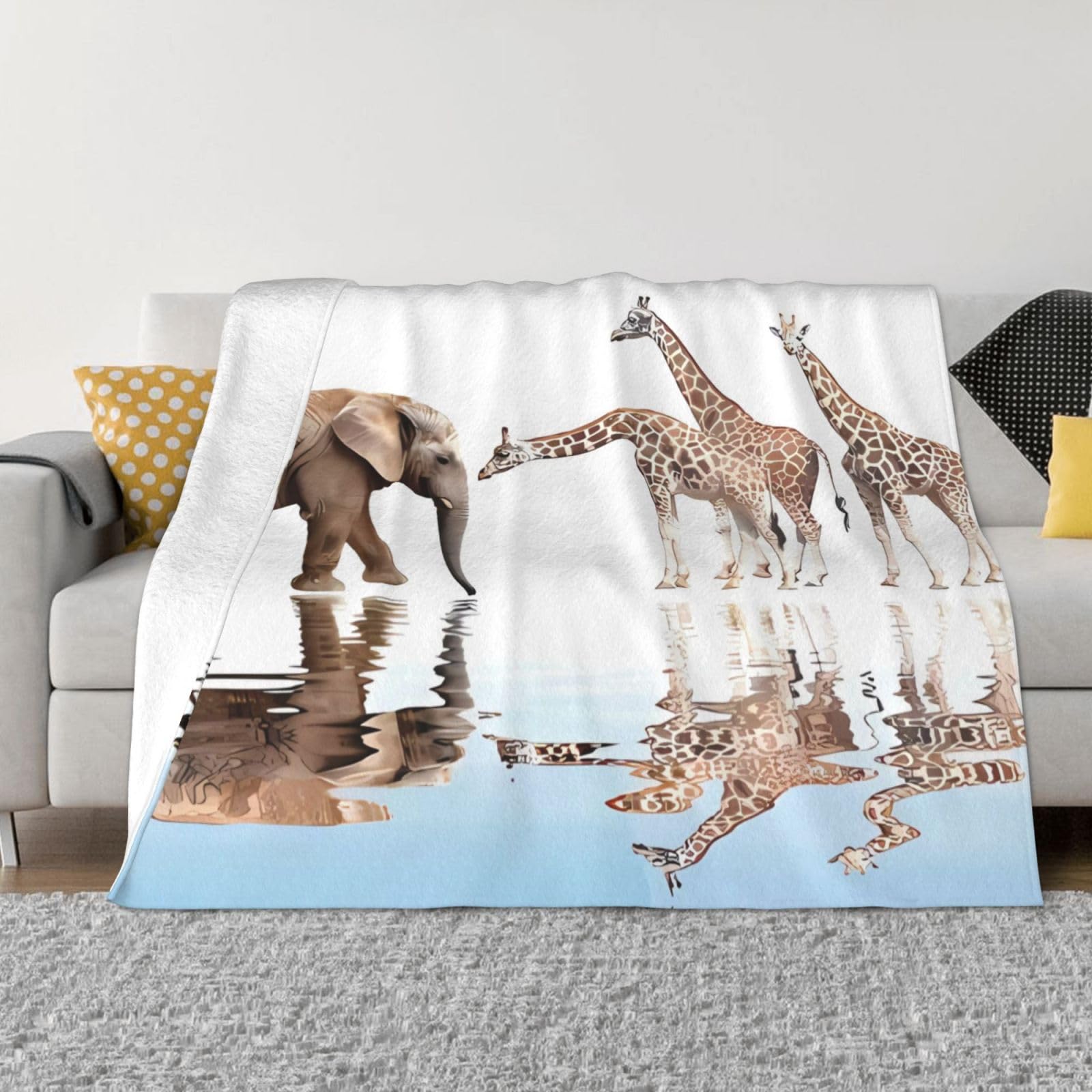 Couverture en flanelle motif girafe et éléphant douce pour lit et canapé