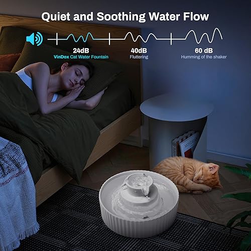 Miniatura 4 de Fuente de agua de cerámica para gatos de 2.1 litros, para gatos y perros, fuente de cerámica 360 para mascotas, gran capacidad de agua de 70 onzas,