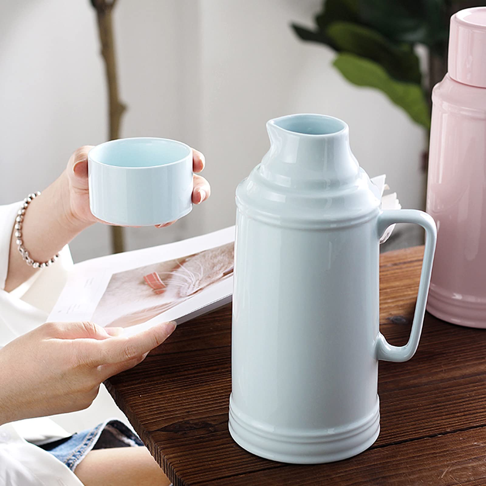 Jarra de Agua Jarra de cerámica con Tapa y caño Hogar Fácil Limpie la Jarra Resistente al Calor Ideal para té Helado, sangría, Limonada (40.5 oences) Teteras de té Helado (Color : Pink)
