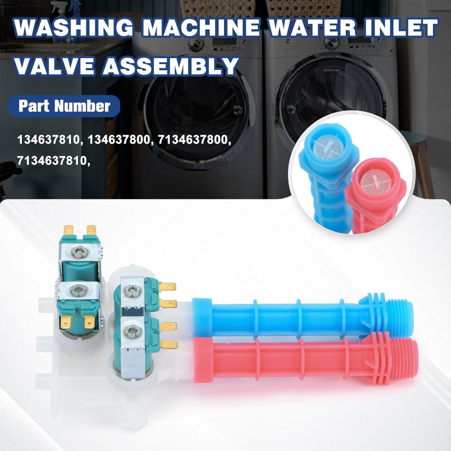134637810 Washer Water Inlet Valve OEM (5 YEAR WARRANTY) - Compatible with Frigidaire Kenmore Electrolux Crosley Washing Machine, Replaces 1482877 AP4368791 134637800 PS2349248