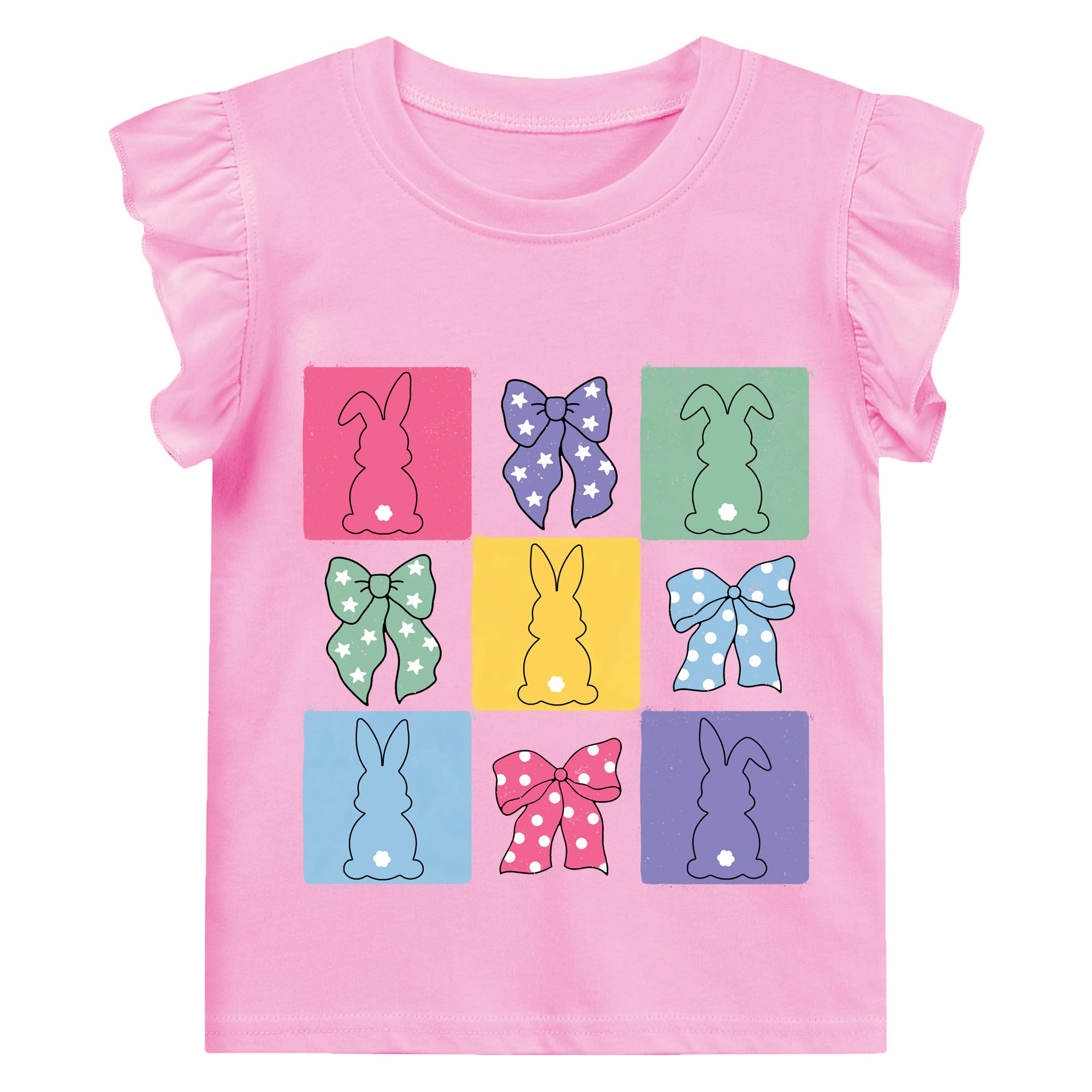 Kids Easter Shirt Girls Hip Hop Bunny Tees Toddler Ruffle Sleeve Cute Rabbit Pink Easter T-Shirt Clothes 2-7 Years