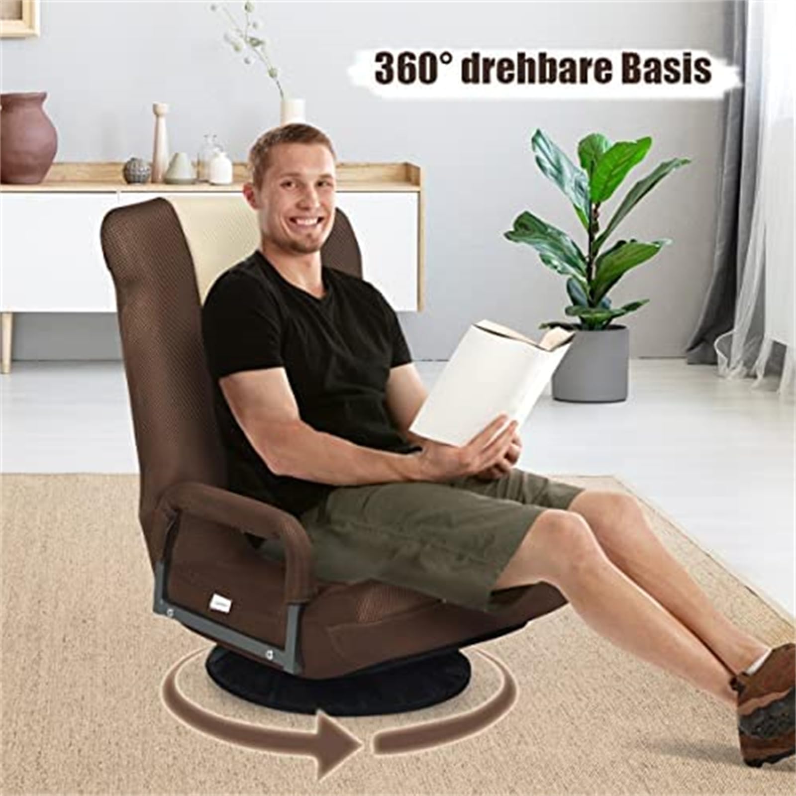 COSTWAY Bodenstuhl 360° drehbar, Bodensessel mit 6-Fach Verstellbarer Rückenlehne, Game Sessel gepolstert, Bodensofa Meditationsstuhl bis 140kg belastbar, Lazy Sofa (Braun)