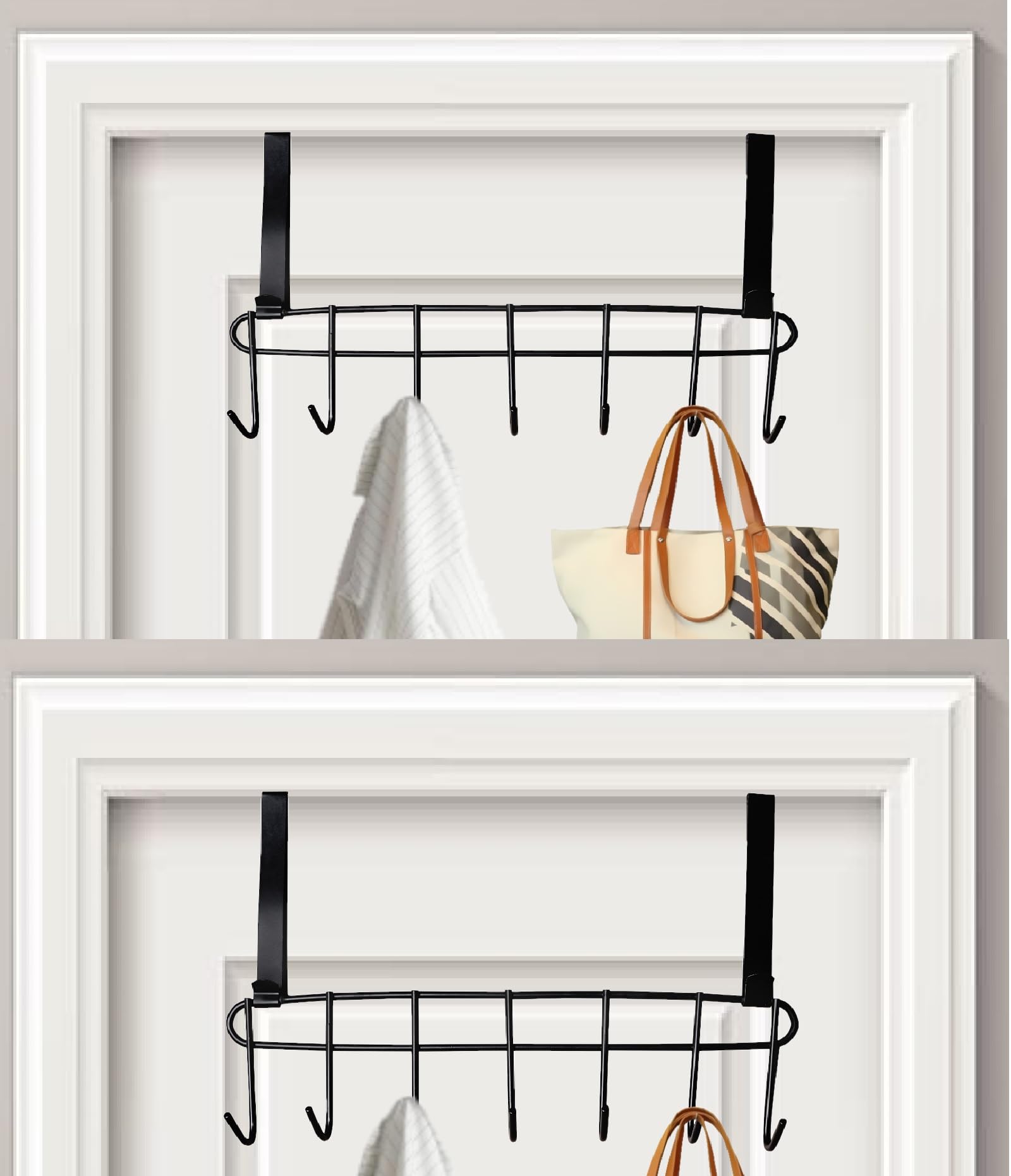 Konquer TimeS Heavy Duty Stainless Steel Over The Door Hook Hanger Organizer/Wall Hook Rack, No Drilling Required (Black- Pack of 2)