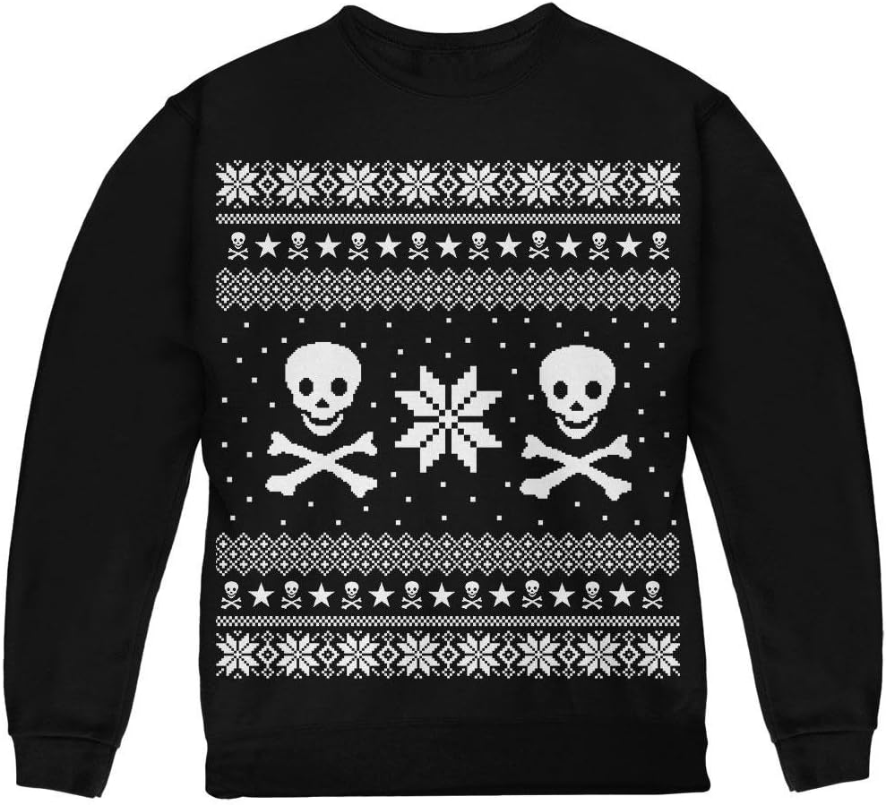 Old Glory Skull & Crossbones Ugly Christmas Sweater Youth Sweatshirt Black YSM