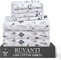 Vista 58 de RUVANTI 4 piezas de sábanas de algodón - 100% algodón natural suave, ligero y transpirable, sábanas de percal crujiente, juego de sábanas Botanica