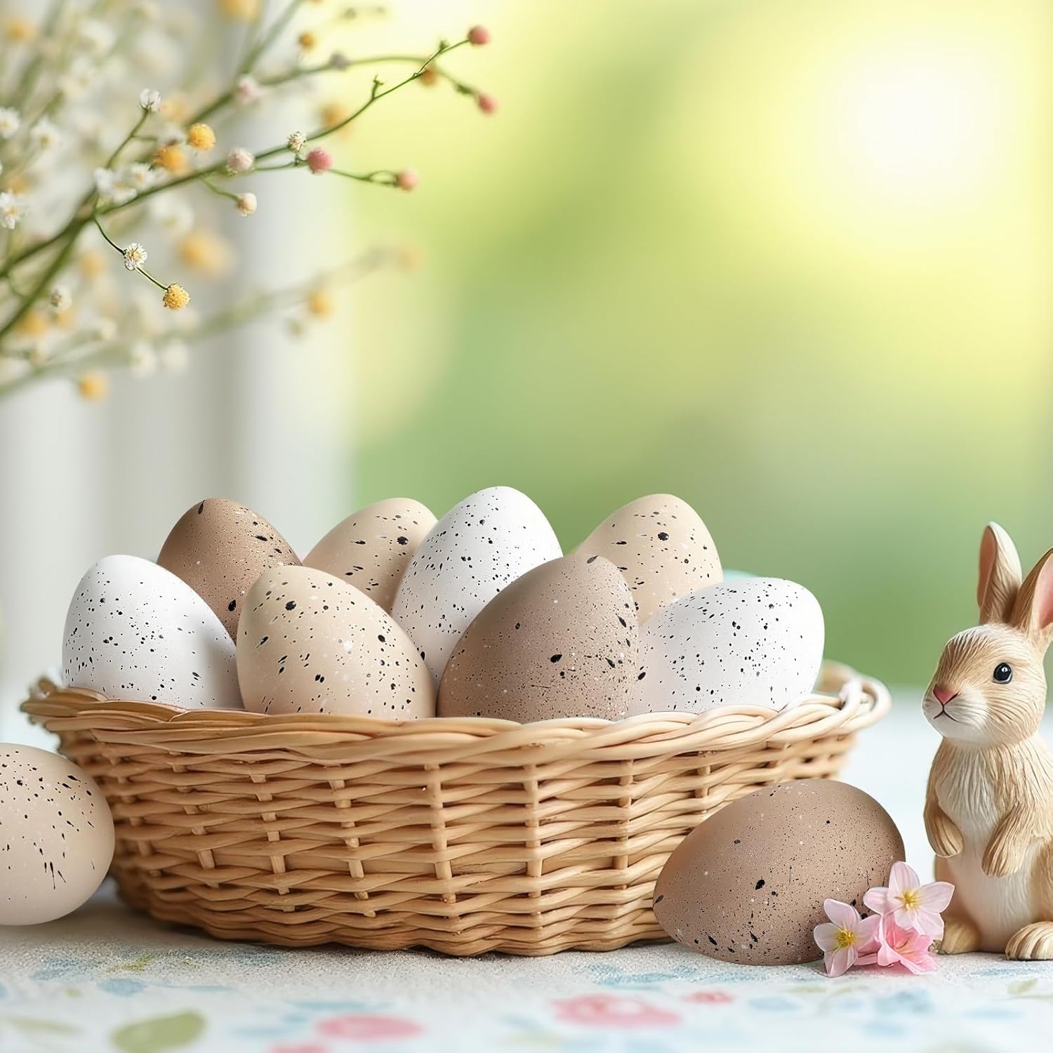 Weysat 32 Pcs Easter Speckled Eggs Neutral Plastic Fake Chicken Eggs 2.36'' Textured Easter Decor Pastel Bowl Vase Fillers Farmhouse Spring Decorations for Vintage Home Table DIY Craft (Brown)