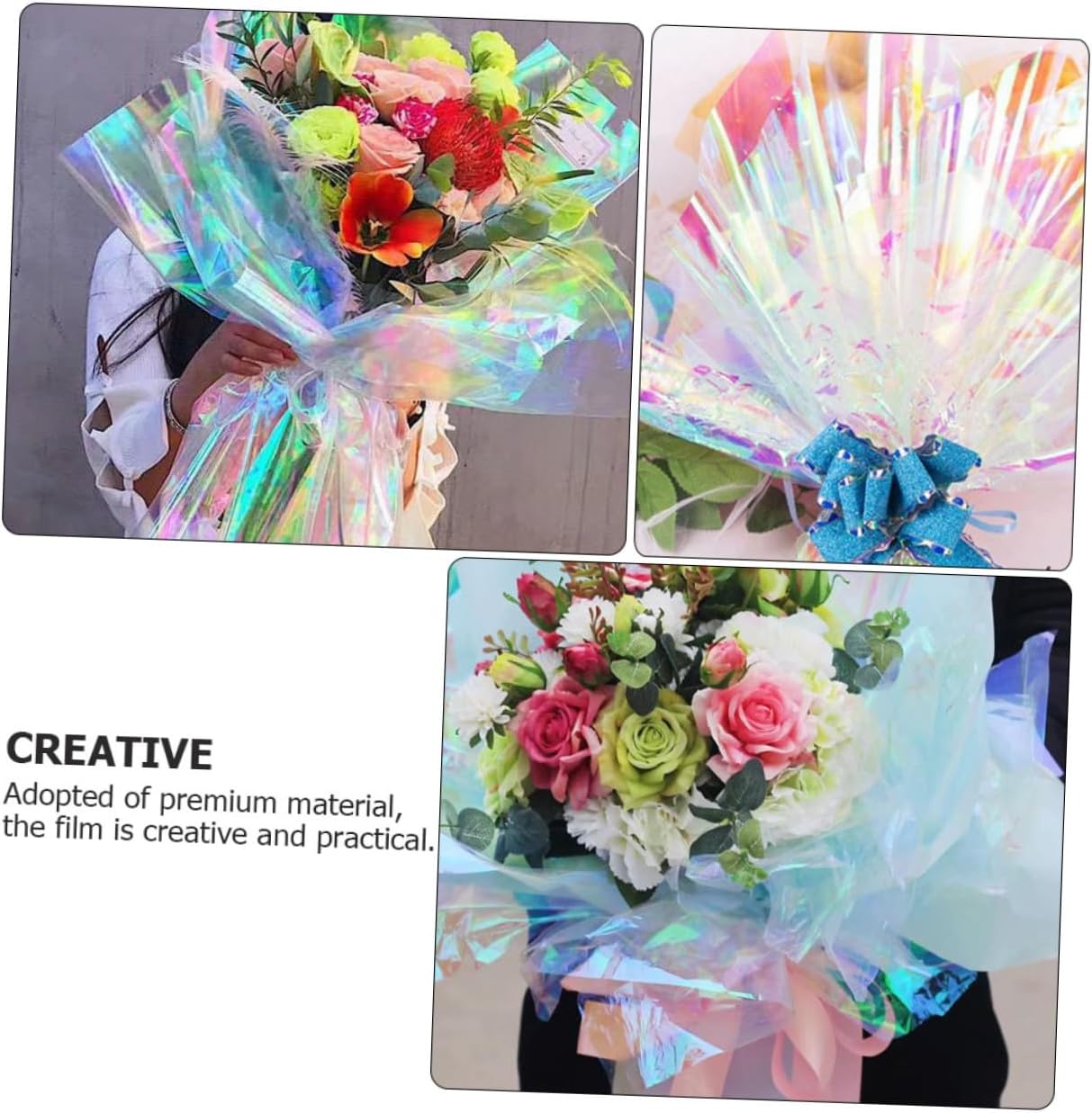 IWOWHERO Iridescent Cellophane Wrap Transparent Gradient Film for Flower Wrapping Basket Candy Packaging Moisture and Dirt Resistant Craft Supplies