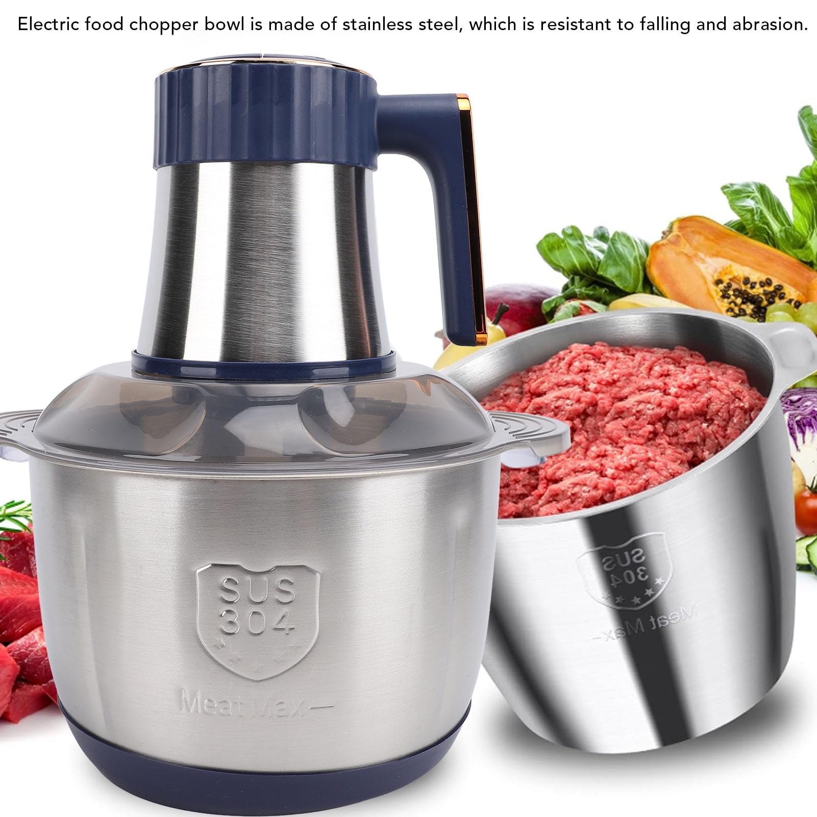 XUMIUZIY Küchenmaschine, leistungsstarker Fleischwolf mit 500 W und 5 Liter Edelstahlschüssel, rostfrei, leicht zu reinigen, für Küche, Fleisch, Gemüse, Zwiebeln, Knoblauch, Salat, Obst, Nüsse