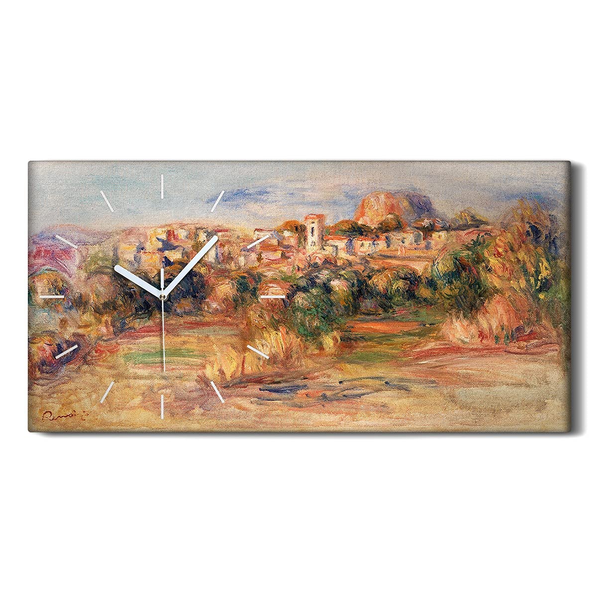 Horloge sur toile 60x30cm paysage urbain et forêt silencieuse