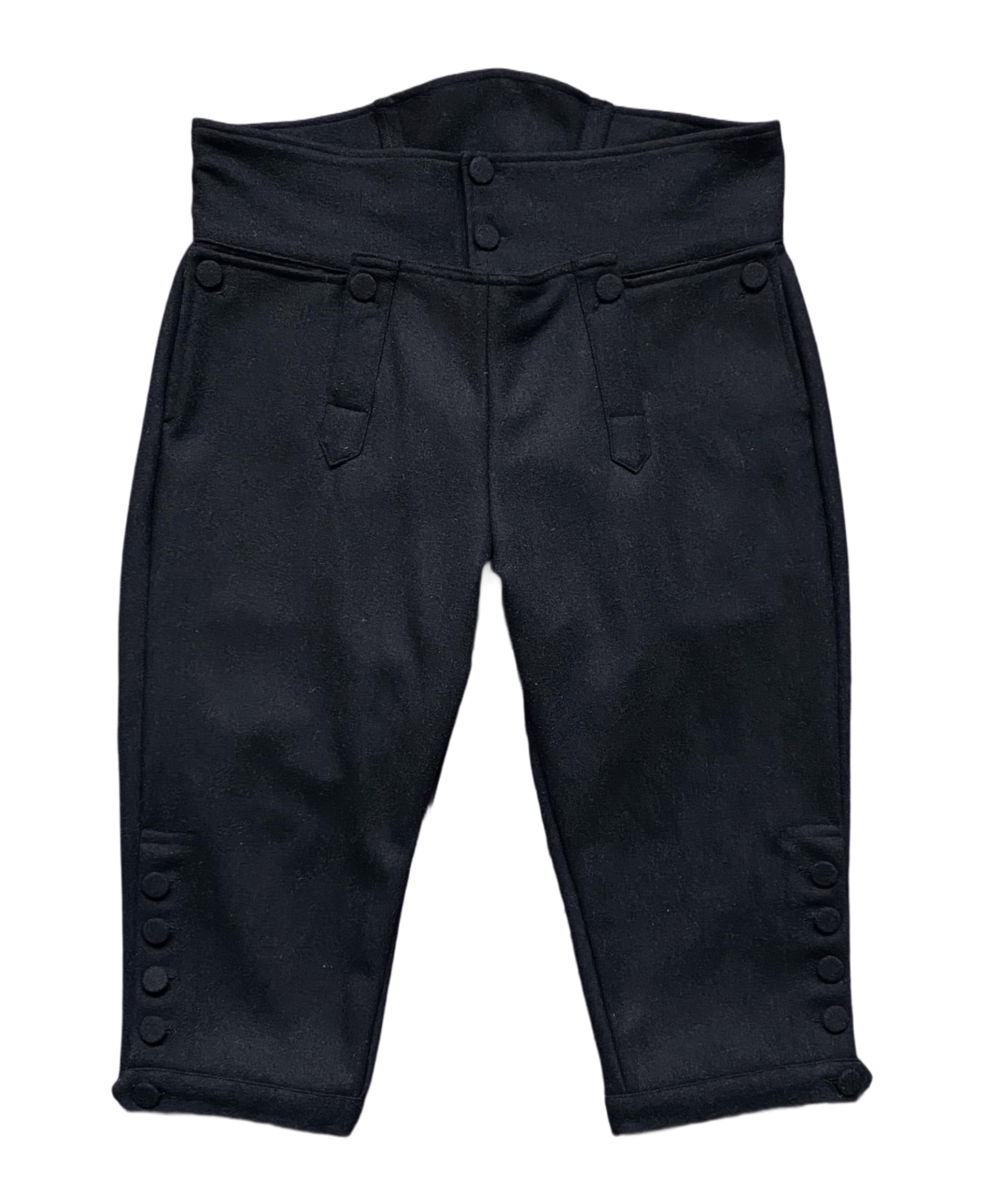 Mens Colonial Knee Wool Breeches 18th Century Pants Fall Front Style, Black, 3X-Large
