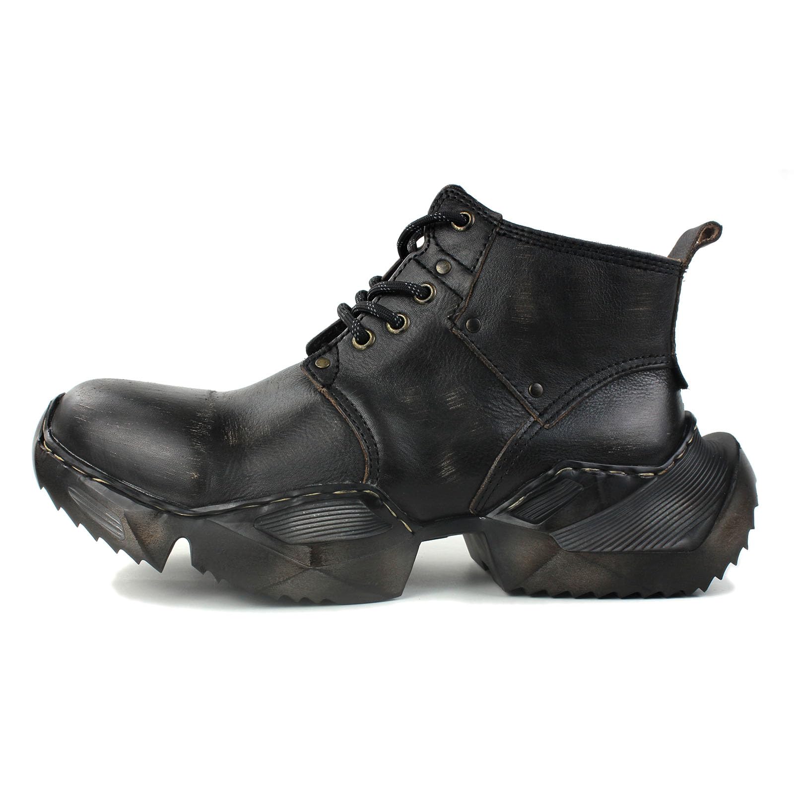 OSSTONE Retro Stivali da Sneaker Casual Moto per Uomo Moda Lace-Up Pelle Vintage Shoes OS-5008-S-1-IT-R