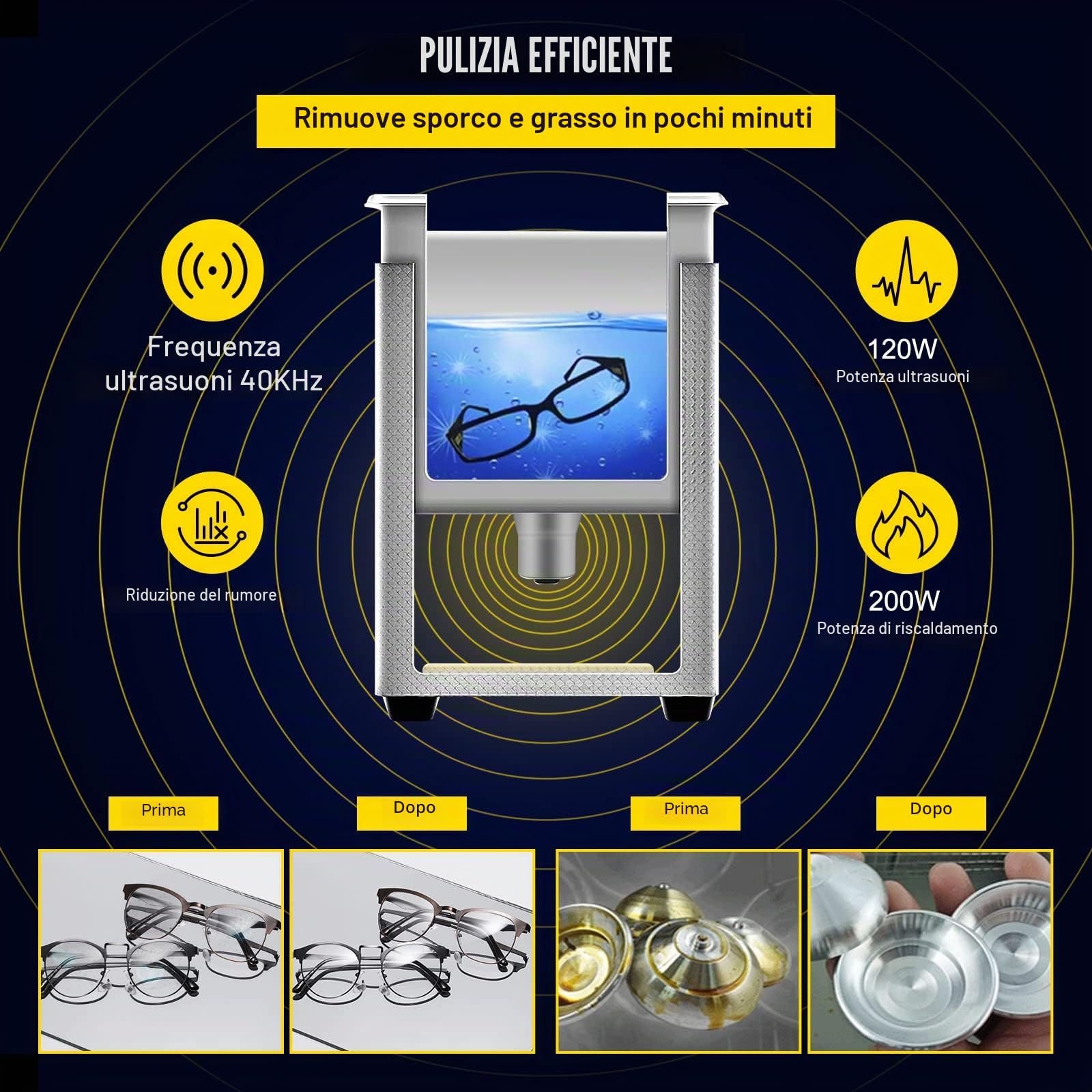 VEVOR Pulitore a Ultrasuoni 3 L Riscaldatore 200 W Ultrasuoni 120 W Digitale