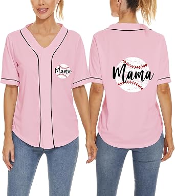 Mowbeat Baseball Jerseys Mom Mama Letter Print Button Down T Shirts Birthday Gift Sport V Neck Shirt Women Tee