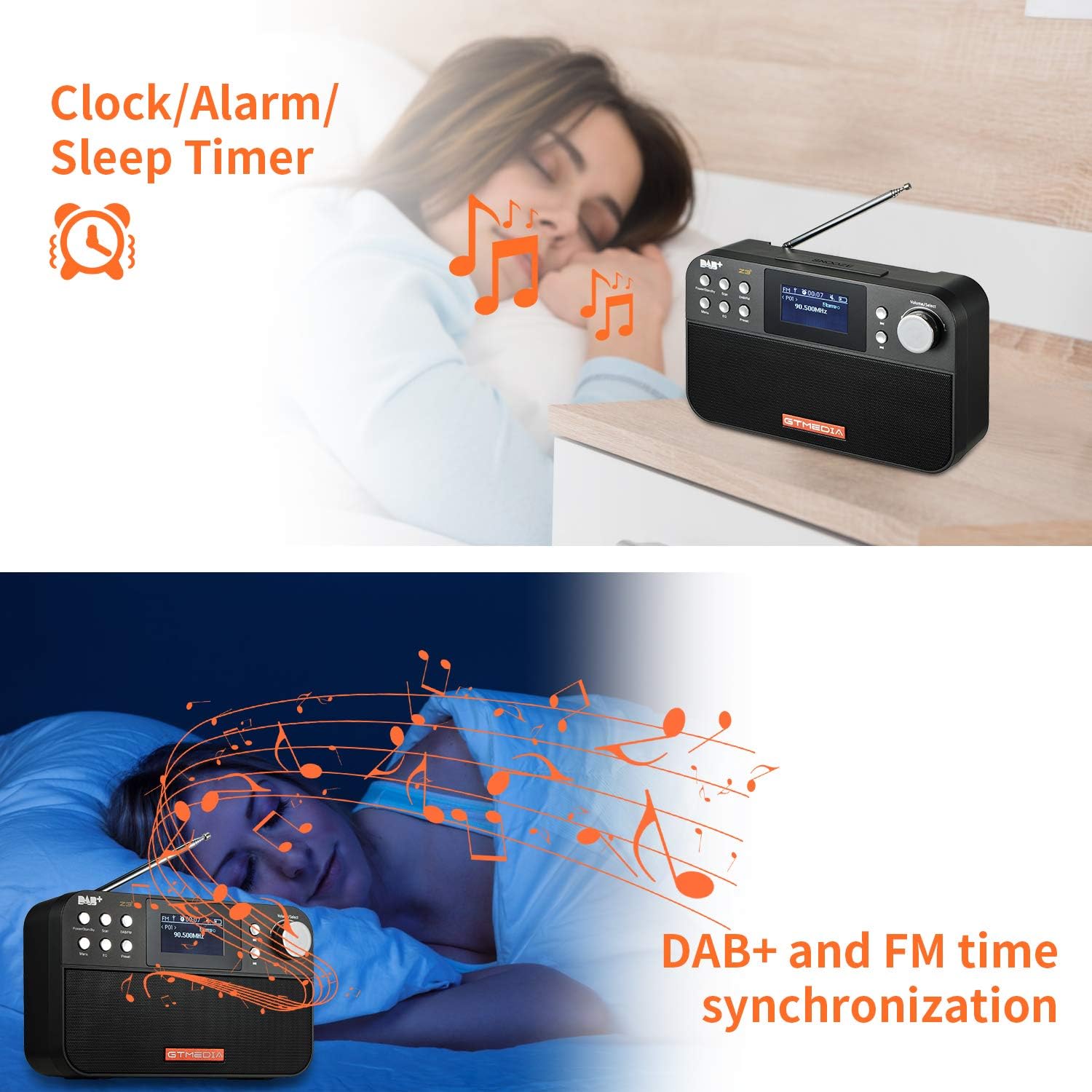 posterior view of GTMEDIA Z3 radio showing battery compartment and DC 5V USB port